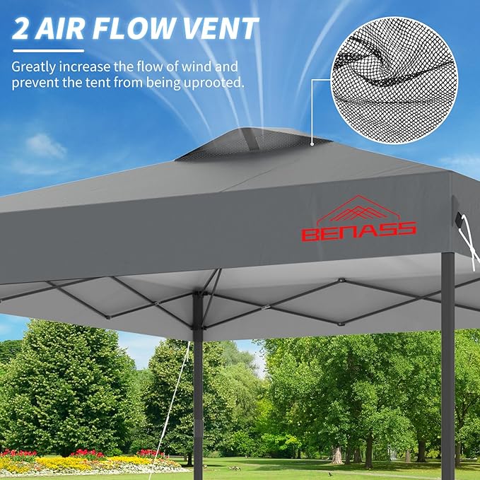 10x10 Pop Up Canopy, Easy Up Canopy Tent, Heavy Duty Tents for Parties, One Person Set Up Event Tent, Light Grey