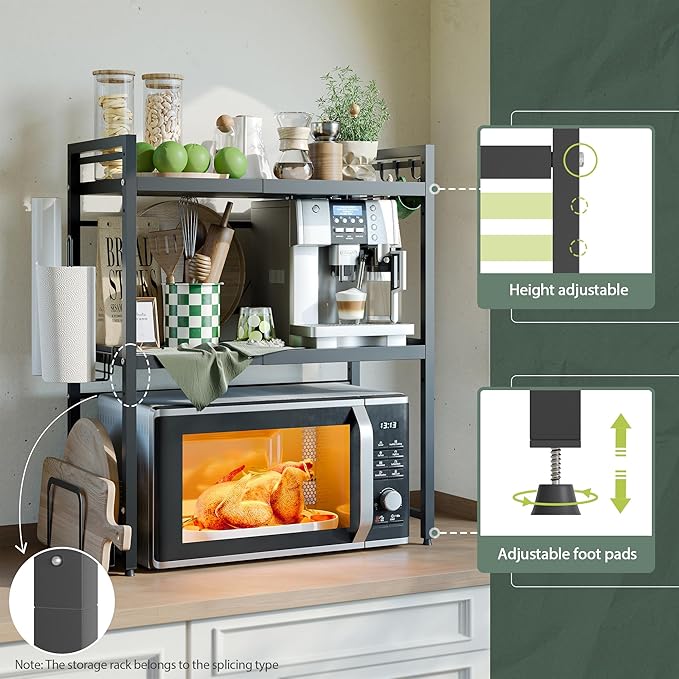 NETEL Expandable Microwave Stand,3 Tier Metal Kitchen Countertop Organizer Shelves with Paper Towel and Chopping Board Holder,Bakers Rack,Microwave Shelf,Microwave Oven Rack,110lbs Weight Capacity