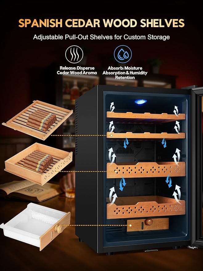 Electric Humidor 70L,400 Counts Capacity,Smart Temp & Humidity Control (59-72°F, 60-75% RH),Digital LED Screen,Safety Lock,Thermostatic Cooler Gift for Men
