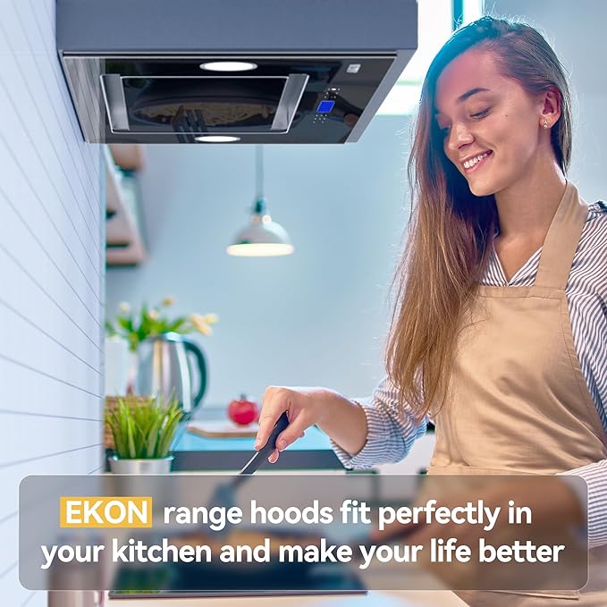 EKON New 30'' Built-in/Insert Range Hood, 900 CFM tempered glass with Touch Control, Ducted/Ductless Convertible, 2 Pcs Adjustable Lights
