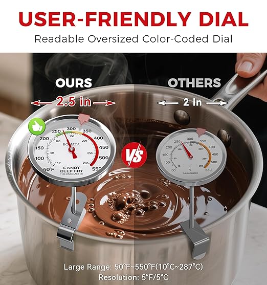 BOMATA Candy Thermometer with Pot Clip, Waterproof IP67 and 2.5" Display Deep Fry Oil Thermometer for Cooking, Food, Turkey, BBQ, Grill... Mth400