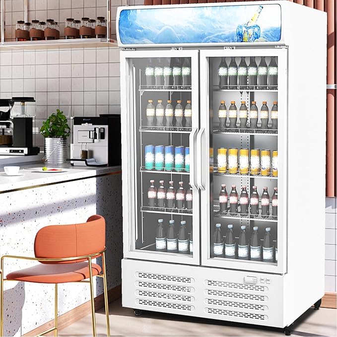 IDEALHOUSE Commercial Refrigerators, 26.8 Cu.Ft Beverage Cooler, Commercial Fridge with Glass Door Display, LED Light Adjustable Shelves Drink Cooler for Restaurant Grocery Store Home, White