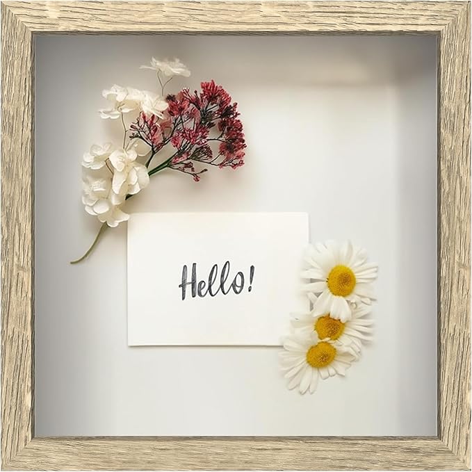 FrameWorks 11x11 Driftwood Wooden Shadow Box Frame – Soft Felt Back, Tempered Glass, and Included Elegant White Ball Push Pins