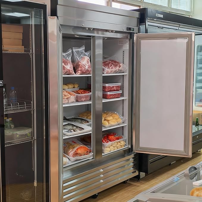 Malphi 54" W Commercial Reach-in Freezer, ETL Upright 2 doors Auto-Defrost，Capacity 48 cu. ft.stainless steel for Restaurant Kitchen Home Bar Shop -8°F