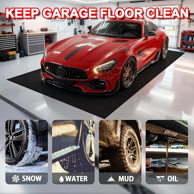 Extra-Large Garage Mat 22' x 8'10" - Durable Oil Mat for Garage Mats for Floor Under Car, Washable Garage Rug, Absorbent Floor Mats with Waterproof Liner, Garage Carpet, Oil Change Mats, Car Rug