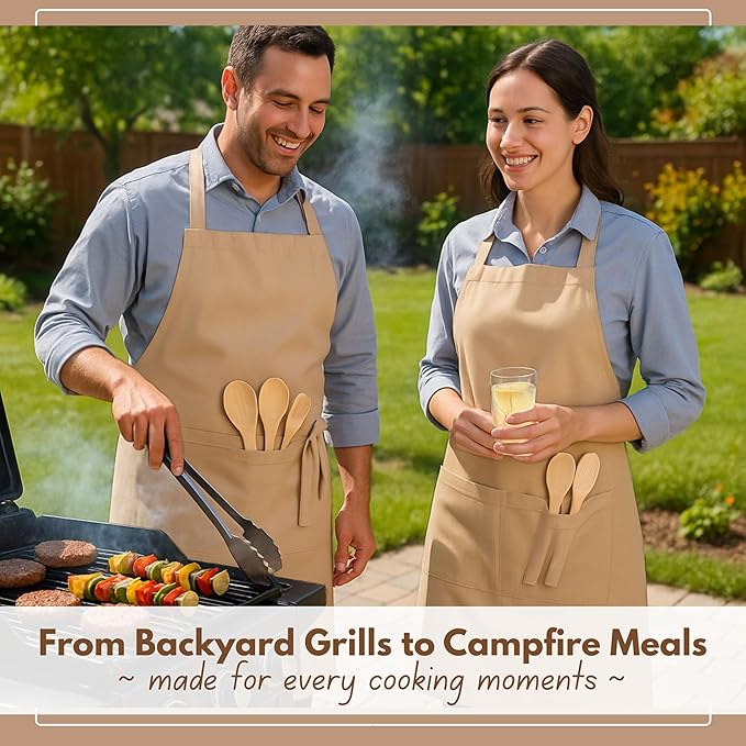Native Fab Kitchen Apron 2 Pack - 100% Cotton Adjustable, Durable Apron with Pockets, Perfect for Cooking, Baking, Grilling