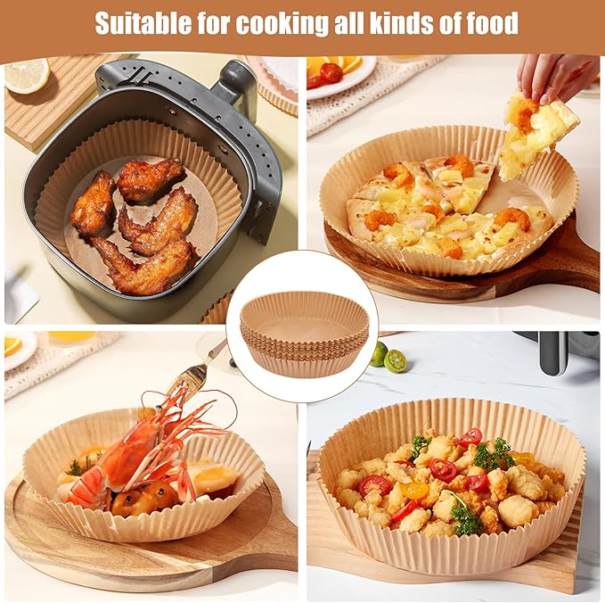 Air Fryer Liners Disposable, 100PCS Non-stick Disposable Airfryer Liners, 8 Inch Unbleached Parchment Paper, Round Airfryer Paper Liners for 5-8QT Air Fryer, Baking, Roasting Microwave