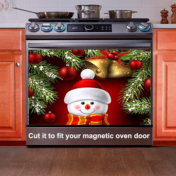 Dishwasher Magnet Cover Panel for The Front, Christmas Red Snowman Bell Magnetic Covers Sticker Decal Washing Machine Cover Decorative Home Season Decor,26x23