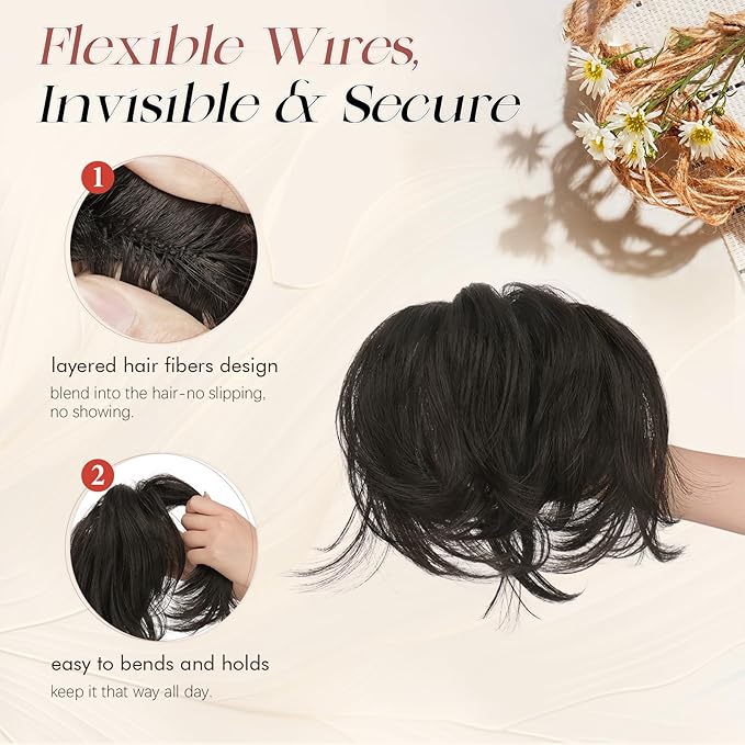 SOFEIYAN Claw Clip Short Ponytail Extension DIY Bendable Wires Hair Bun Fluffy Fake Hair Piece Straight Synthetic Hair Ponytail Extensions for Wonen - Natural Salt & Pepper
