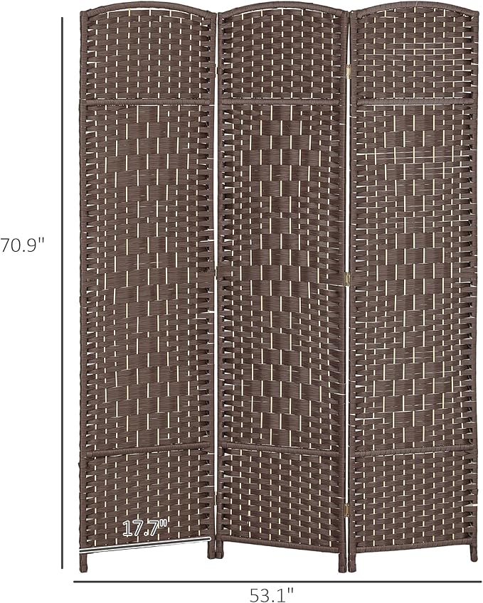 HOMCOM 3 Panel Room Divider, 6' Tall Folding Privacy Screen, Woven Freestanding Wall Partition for Home Office, Bedroom, Brown