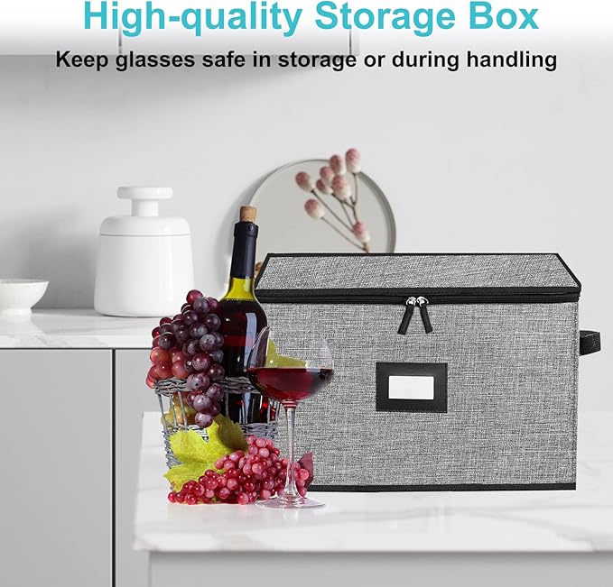 China Storage Containers hard shell-Quilted Wine Glass Storage Box,Moving Boxes,Storage Containers for Organizing,Stackable Stemware Storage Cases,Moving Supplies,Household Essentials