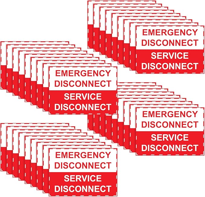 LEIFIDE 36 Pack NEC Compliant Emergency Disconnect Sticker 5"x 3.5" Emergency Disconnect Service Warning Sticker Shut Off Sign Uv-Resistant Electric Panel Labels Vinyl Waterproof for Indoor Outdoor