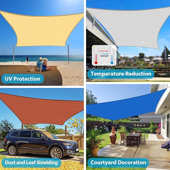 Amagenix Sun Shade Sail 16'X18' Curved Edge Outdoor Shade Canopy Turquoise Breathable 95% UV Block Shade Cloth for Patio Garden Backyard (We Make Custom Size)