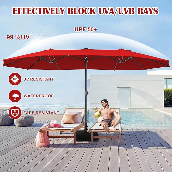 Sundale Outdoor 15ft Large Patio Umbrella with Base Included and Umbrella Cover, Outdoor Double-Sided Umbrella