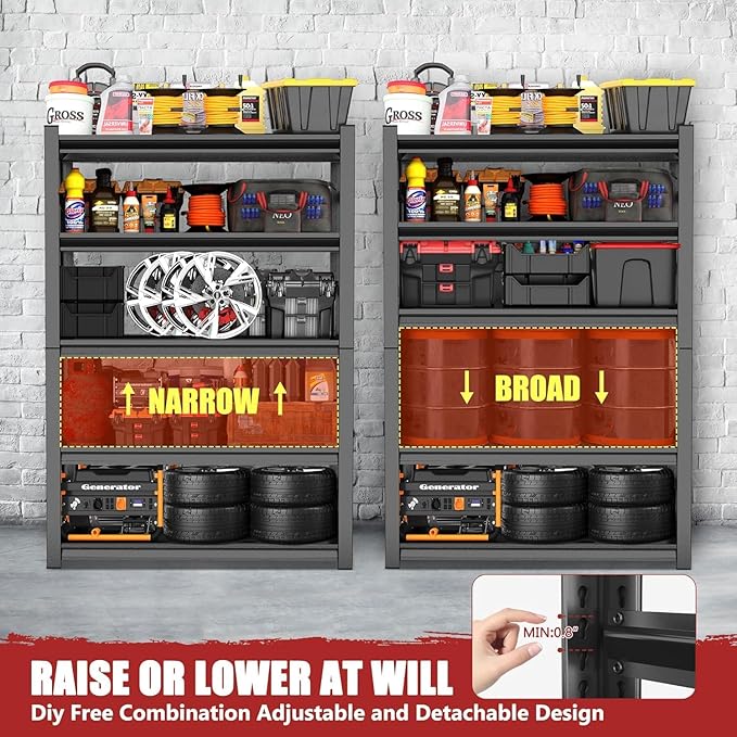 72" H X 45" W Metal Garage Shelving Unit, 3500LBS Storage Shelf, 5-Tier Adjustable Shelving Garage Shelves for Kitchen Warehouse Pantry Basement, Rust-Resistant, 16" D, Black