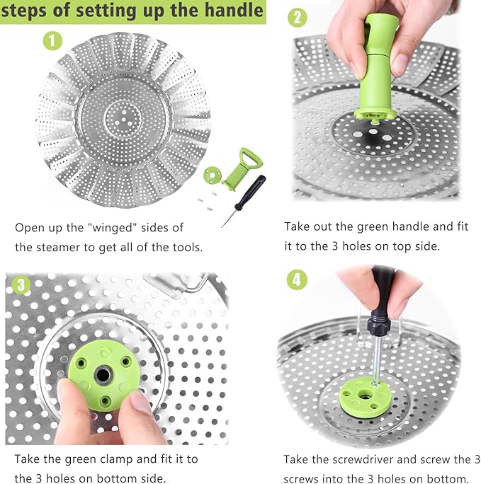 Consevisen Vegetable Steamer Basket for Cooking Food, Stainless Steel Veggie Steam Basket for Pot, Folding Expandable Steaming Insert with Extendable Handle Fits Various Size Pot, 7.1" to 11"