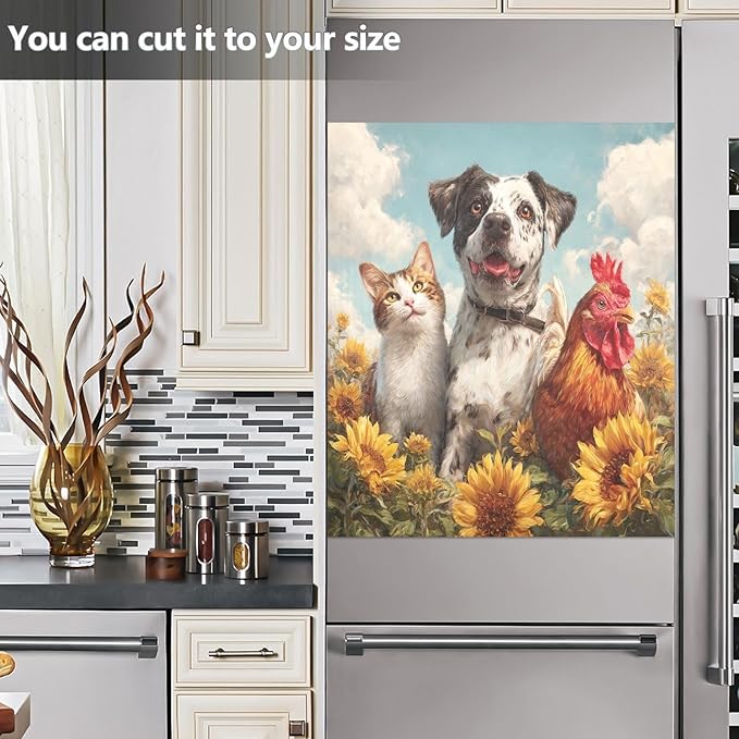 Blue Dog Cat Sunflower Dishwasher Magnet Cover for Front Panel Magnetic Dishwasher Cover Decorative Refrigerator Magnet Covers Dishwashers Magnetic Sticker for Kitchen Decor, 23" x 26"
