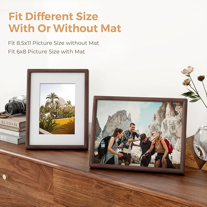 Axeman 8.5x11 Walnut Frame Set of 3 - Rounded Corner 8.5 by 11 Picture Frame with Mat for 6x8 - Natural Walnut Wood 8.5x11 Frame for Diploma