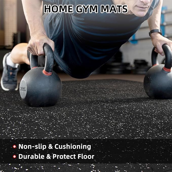 0.56in Thick 96 Sq Ft Exercise Equipment Mats, 24 Tiles Rubber Top EVA Foam Workout Mats, Interlocking Gym Flooring for Home Gym, 24 x 24in, Black & White