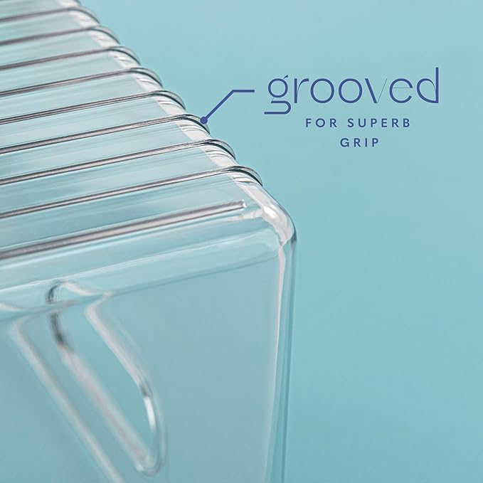 Plastic Food Storage 4 Pack Clear Container Bin with Handles for Organizing Kitchen, Pantry, Refrigerator, Freezer, Pantry, Cabinet, Closet, Bathroom. 16”x8”x5”