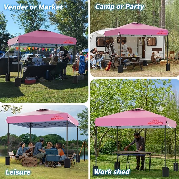 12x12 Pop Up Canopy, Easy Up Canopy Tent, Heavy Duty Tents for Parties, One Person Set Up Event Tent, Pink