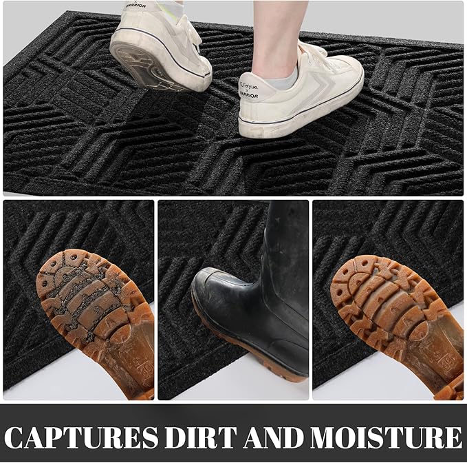 Yimobra Large Door Mat 47x24, All-Season Waterproof Outdoor Mats for Front Door Entrance with Drainage Holes, Heavy Duty Non-Slip Doormat for Garage Patio Entryway Indoor, Black