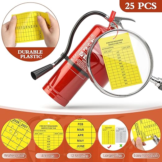 Chunful Fire Extinguisher Inspection Tags Set Including 2025-2028 Maintenance Plastic Tamper Seals Fire Extinguisher Pull Pins Numbered Security Tags with Handheld Hole Puncher(76 Pieces)