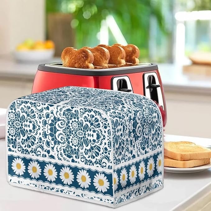 UNICEU Boho Daisy Flower Toaster Cover, Quilted Toaster Cover Fits for Most Standard 4 Slice Toasters Kitchen Small Appliance Cover, Medium for 4 Slices