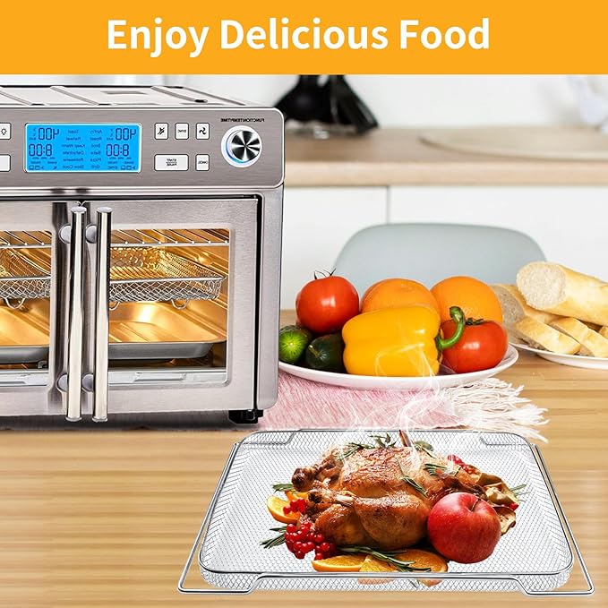 Air Fryer Basket Replacement for Emeril Lagasse Dual Zone 360 Oven 25 QT Air Fryer Convection Toaster Oven, 14.1" x 11.8" Non-stick Steel Mesh Basket Wire Rack Accessories Parts, Dishwasher Safe