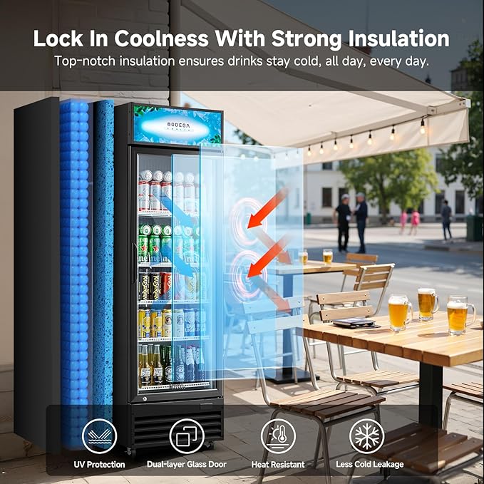 BODEGACOOLER Beverage Refrigerator, 355L/375 Qt Commercial Refrigerator For Kitchen, Home,Office and Garage, 420 Cans & 160 Bottles Display Refrigerator For Beer,Soda, Bar Cooler with Soft LED Light.