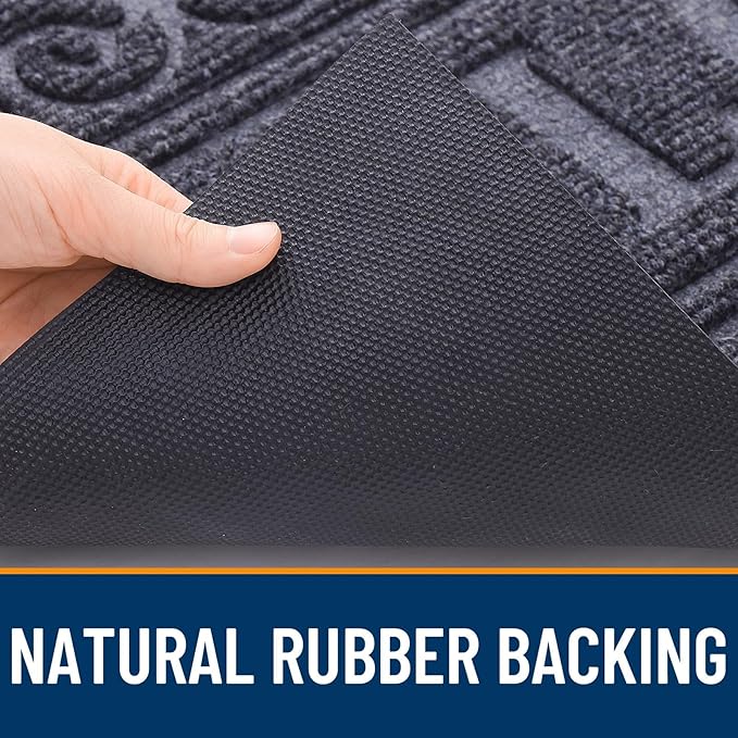 OLANLY Welcome Door Mat Indoor Outdoor Entrance, Heavy Duty Sturdy Front Door Mat, Waterproof All-Weather Doormat, Stain Resistant, Low Profile, Easy Clean Patio Entryway Mat, 47 x 24, Medium Grey