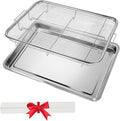 Extra Large Air Fryer Basket for Oven 18 x 12 Inch Stainless Steel, Oven Air Fryer Basket and Tray Set with 30 PCS Parchment Papers, Bacon Cooker Broiler Pan for Oven, Bakeware Sets Oven Rack-2 Piece