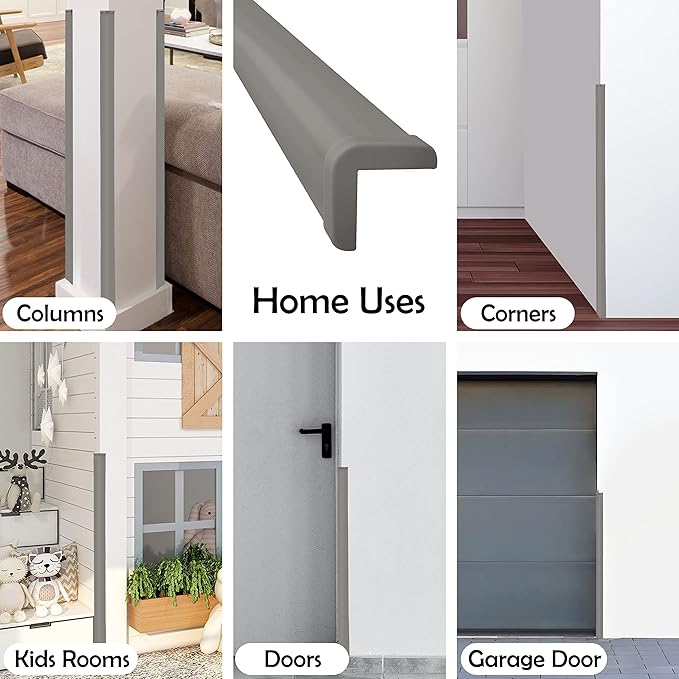 Rubber Bond Wall Corner Guard Edge Protector, 1x1x36 inch Baby Proofing Corner Guards | Self-Adhesive Furniture Edge Strips for Home & Office (5 Pack, Gray)
