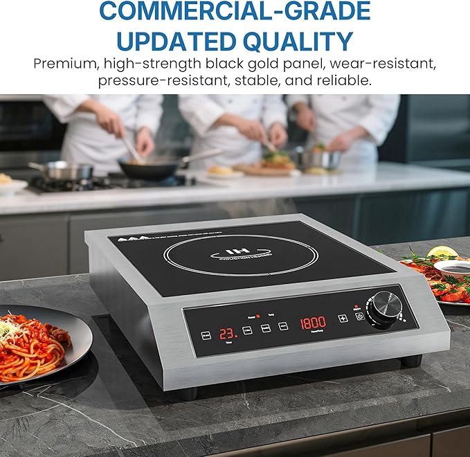 Commercial Induction Cooktop 1800W, Professional Electric Countertop Burner, 10 Power & 14 Temp Setting, Induction Hot Plate with Timer, Electric Stove with LED Screen, Black