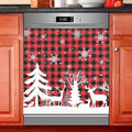Christmas Tree Deer Buffalo Plaid Dishwasher Magnet Cover Sticker Magnetic Refrigerator Panel Front Door Fridge Microwave Decal Decorative