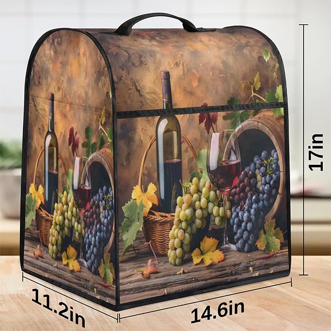 Kitchen Aid Mixer Cover Grapes Wine Fruit Stand Mixer Cover Compatible with 6-8 Quarts Stand Mixers, Dust Covers with Zipper Pocket Foldable Washable Kitchen Aid Organizer Bag