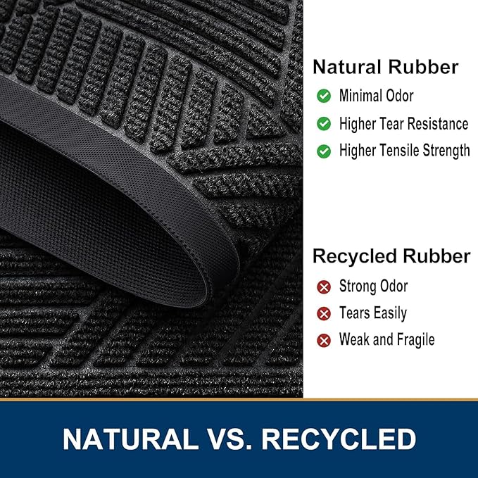 Smiry Half Circle Front Door Mat Outside Entrance, Heavy Duty Sturdy Natural Rubber Doormat, Trap Dirt and Moisture, Low Profile Mats for Indoor Outdoor Entry, Irregular Triangle (29.5x17, Black)
