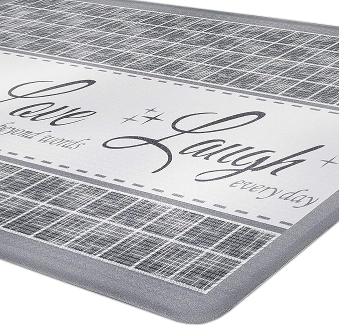 Anti-Fatigue Floor Comfort Mat - 18 x 30 Inch (Live, Love, Laugh Grey) - Waterproof Non-Slip Rug - Easy to Clean Cushioned Mat for Kitchen, Bathroom, Standing Desk & Office - Achim Home Decor