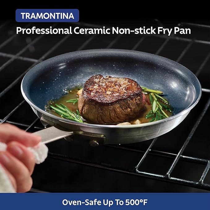 Tramontina Professional 12-Inch Ceramic Non Stick Large Frying Pan, Heavy-Gauge Aluminum Skillet with Ceramic Nonstick Coating, Dishwasher and Oven Safe, Black