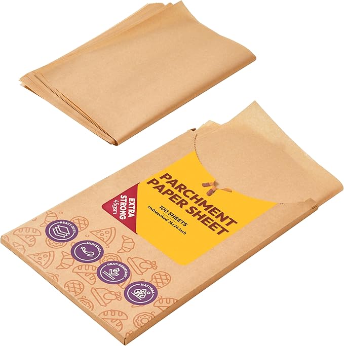 Katbite 16x24 Inch Parchment Paper Sheets, 100Pcs Non-Stick Precut Baking Parchment, Unbleached Parchment Paper for Baking, Cooking, Grilling, Frying and Steaming, Full Sheet Baking Pan Liners