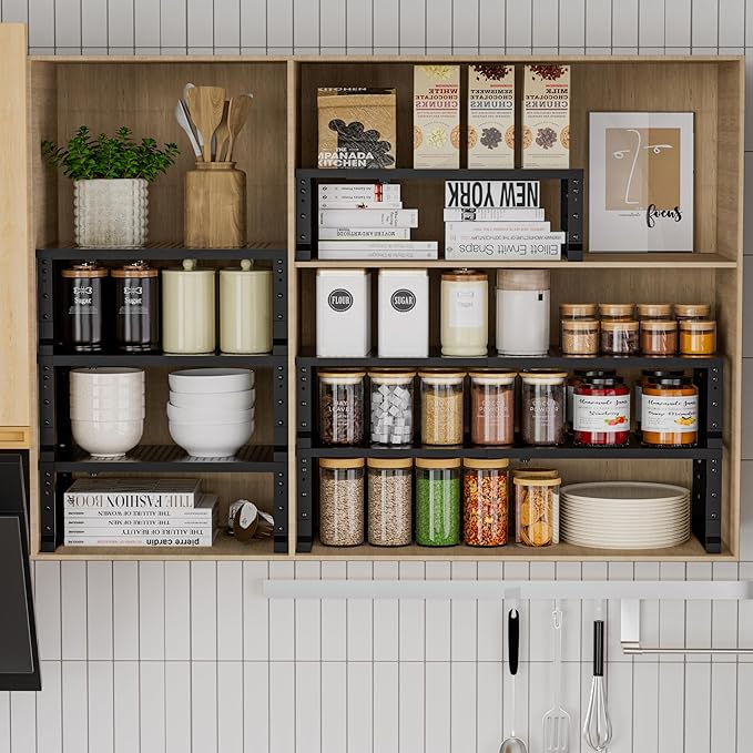 Flat Top Storage Rack - Expandable Countertop Space Saver, Heavy-Duty Steel Construction, Powder Coated Finish for Kitchens, Bathrooms, Workshops or Offices