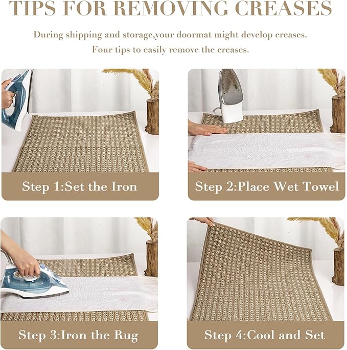 hicorfe Dirt Trapper Indoor Doormat,24"x35" Welcome Door mat,Non Slip Backing Washable Door Mats,Absorbent and Resistant Low-Profile Entrance Inside Floor Mat for Front Back Door and Entryway (Brown)