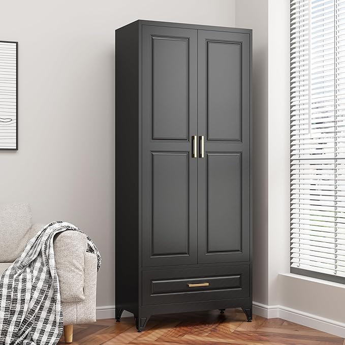 75” Kitchen Pantry Storage Cabinet,Metal Tall Storage Cabinet with Drawers and Adjustable Shelves,Modern Kitchen Hutch Cabinets,Freestanding Cupboard for Living Room