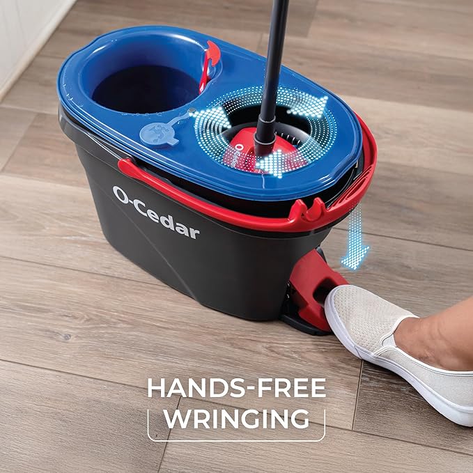 O-Cedar RinseClean Spin Mop & Bucket System + 2 Extra Mop Heads| Clean with Water | Removes 99% of Bacteria Plastic