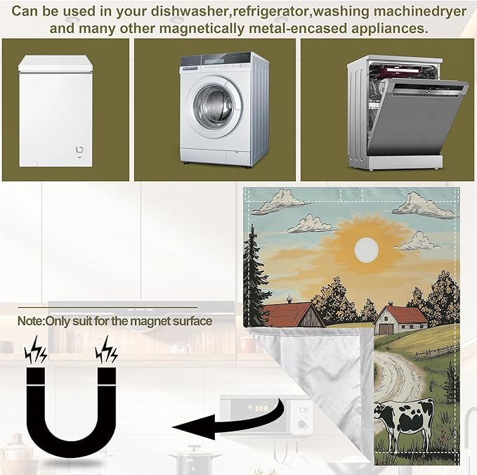 Magnetic Dishwasher Cover,Farmhouse Reusable Dishwasher Magnetic Cover Cow Decorative Door Covers Panel for Home Kitcen 23" x 26"