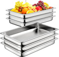 6 Pack Hotel Pans, 1/1 Full Size 2.5 Inch Deep Steam Table Pan, Stainless Steel Commercial Food Pan Anti Jam Steam Pan, Breading Trays for Hotel, Party, Buffet, Catering Supplies