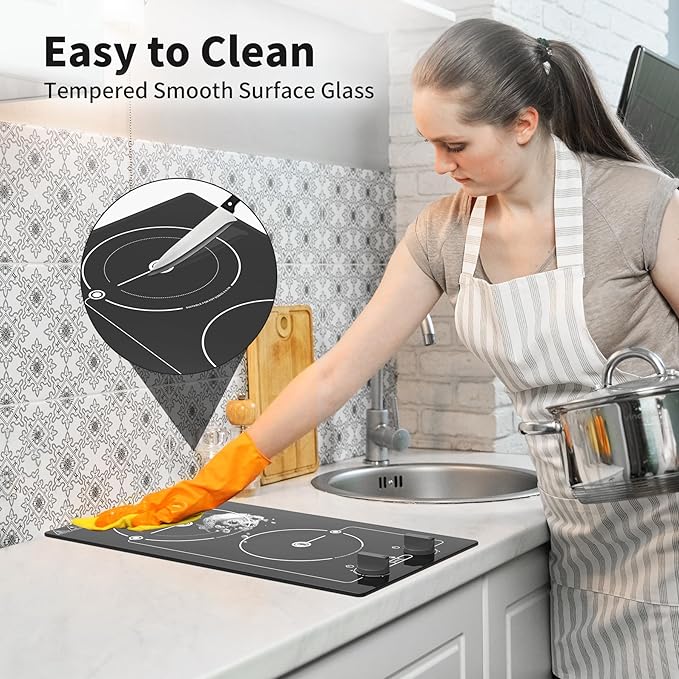 VBGK Electric cooktop,Built-in Design and Countertop Stove Top with Knob Control&Touch Control,9 Power Level, Timer & Kid Safety Lock,110-120V 2100W 2 burner Electric cooktop