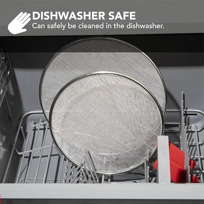 ALPHA LIVING 2 Pack Splatter Guard for Frying Pan & Food Strainer and Universal Cookware 13" - Stops Hot Oil Splash - RED Handle - Splatter Screen for Cooking - Alpha Living