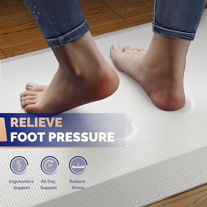 FEATOL Anti Fatigue Mats for Standing, 9/10 Extra Thick Ergonomic Standing Desk Mat, Comfort & Durable Memory Foam Standing Mat at Home,Office All Day (20" x 48", White, 2PC)