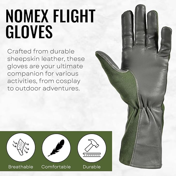 Nomex Flight Gloves, Leather Work Gloves for Men, Soft Durable Sheep Skin Leather Driving, Flying, Gardening Hunting Gloves